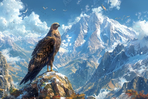 Eagle on the background of the mountains, illustration