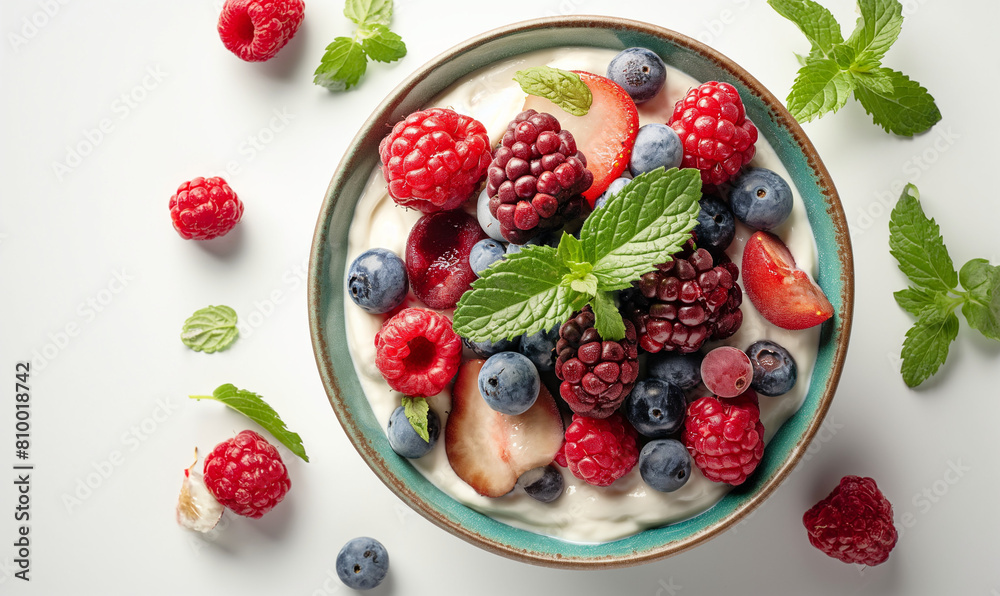 Yogurt with fresh raspberries and blueberries. Greek Yogurt with wild organic berries. Farm healthy homemade yogurt on texture table. Diet food. Healthy breakfast. Place for text. Yogurt with fresh raspberries and blueberries. Greek Yogurt with wild organic berries. Farm healthy homemade yogurt on texture table. Diet food. Healthy breakfast. Place for text.