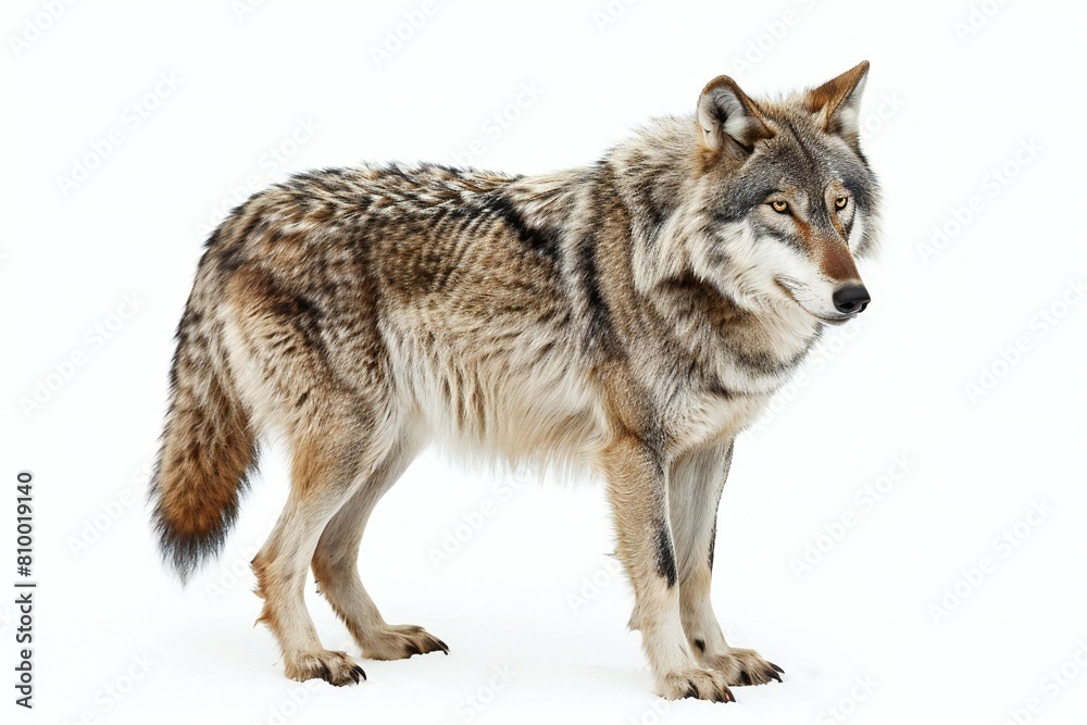 Gray wolf (Canis lupus) in front of a white background