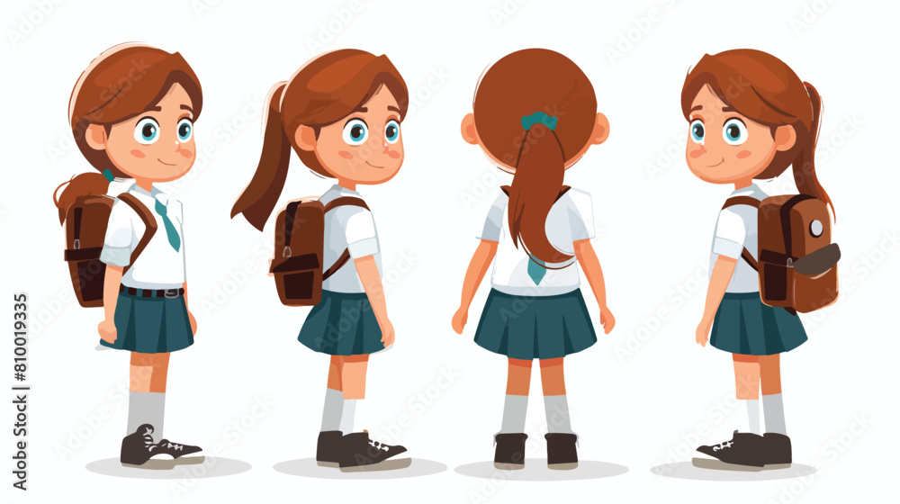 Kid girl in University student uniforms Vector style