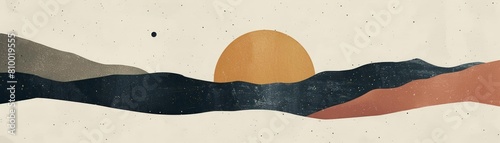 Wallpaper Mural abstract minimalist art composition with negative space featuring a black mountain and an orange and yellow surfboard Torontodigital.ca