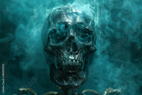Skull in the smoke,  Scary skull on a dark background photo