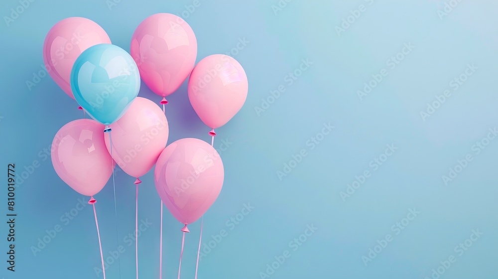 A bunch of pink and blue balloons on a blue background.