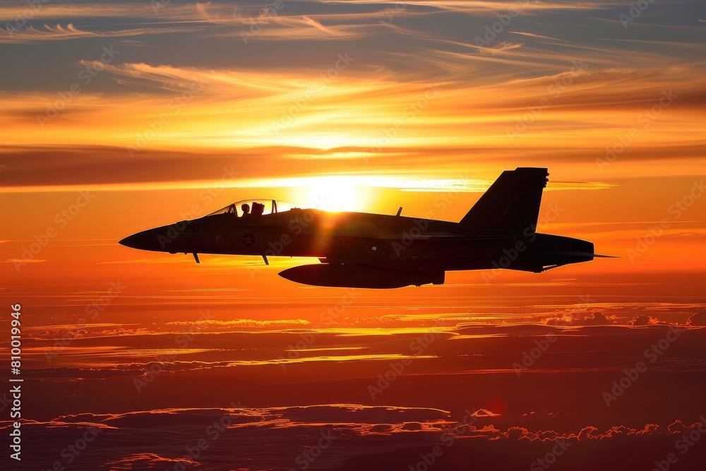 A silhouette of a fighter jet against a vibrant orange sunset, capturing the beauty and power of military aircraft. A silhouette of a fighter jet against a vibrant orange sunset, capturing the beauty and power of military aircraft.