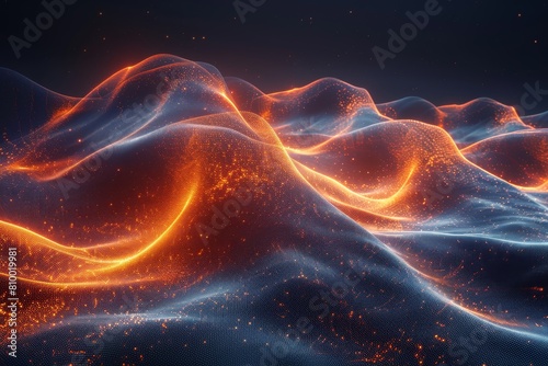 Fiery wave-like digital pattern with vibrant orange light creating a dynamic visual © Larisa AI