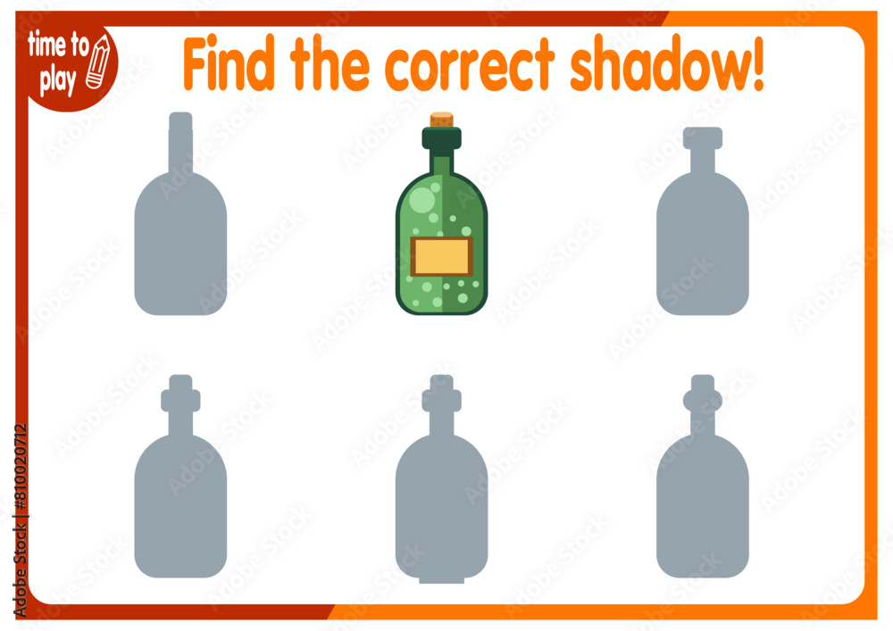 tasks for children's development. logical problems. find the right shadow. bottle tasks for children's development. logical problems. find the right shadow. bottle