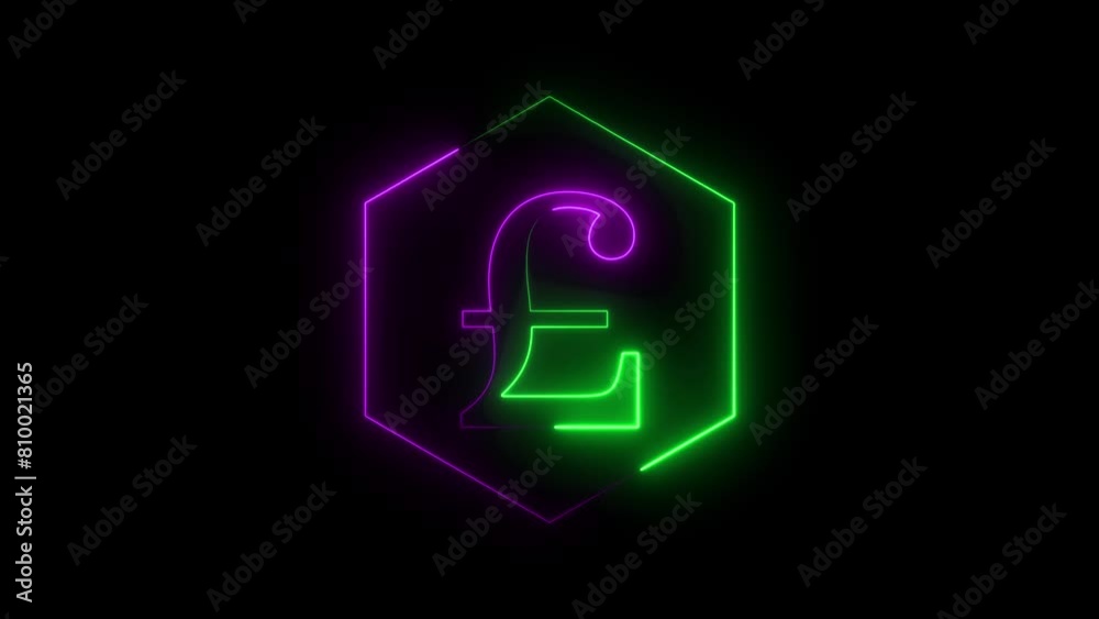 Glowing neon Pound sterling symbol of burning flame animation