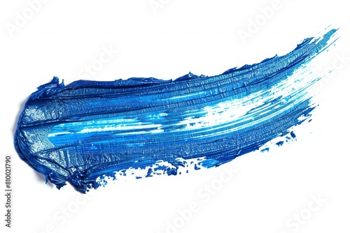 Blue paint brush strokes isolated on white background,  close-up