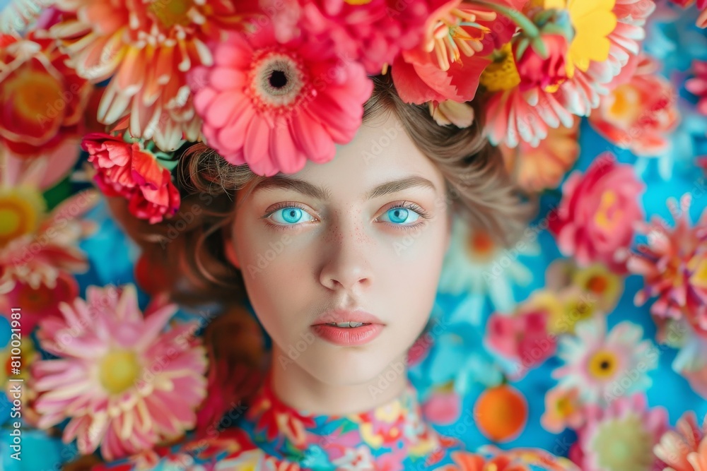 portrait of a girl flowers wreath portrait of a girl flowers wreath
