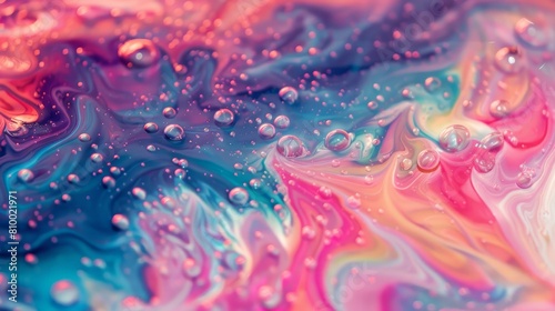 Beautiful abstraction of liquid paints in slow blending flow mixing together gently