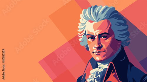 Stylized portrait of a historical figure in red and blue with a dramatic profile