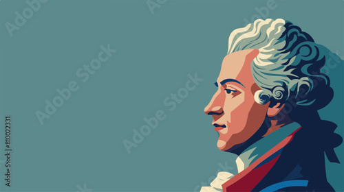 Stylized portrait of a historical figure in red and blue with a dramatic profile