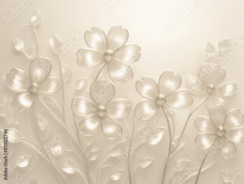 Pattern with delicate transparent  flowers isolated on a white background. Card for Easter, Birthday, Valentine's Day, Mother's Day, Women's Day, wedding. Summer concept. Copy space, flat lay.