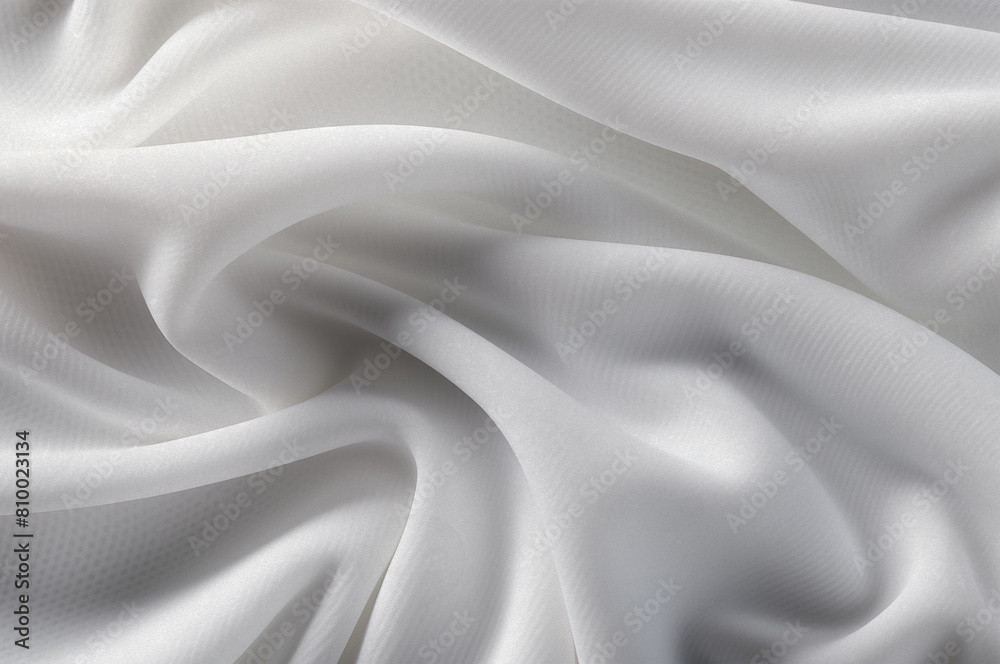 fondo blanco lujoso, la tela se extiende en ondas suaves. gasa, material translucido. vista superior. pliegues de tela ligera. fondo de boda.