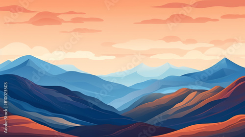 The image shows a beautiful mountain landscape with a vibrant sunset