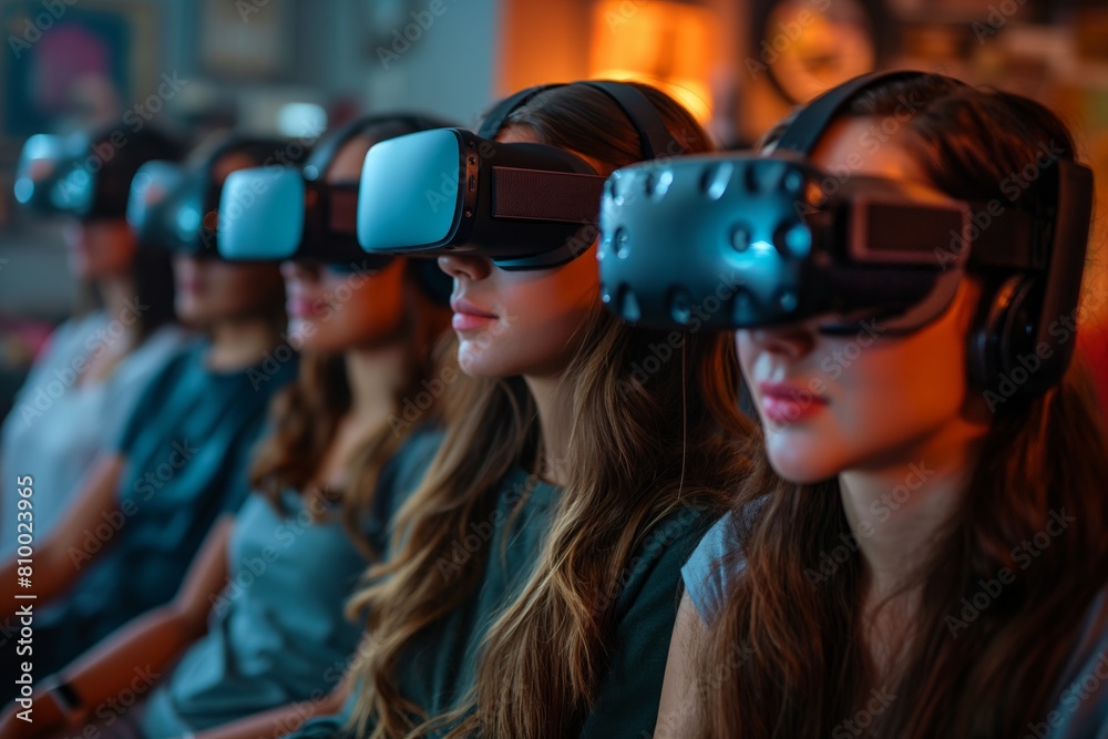 Friends enjoying group virtual reality experience