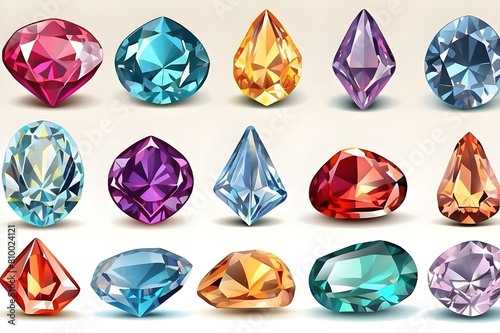 illustration set of precious stones of different cuts and colors
