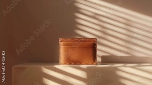 Brown leather wallet mockup on a minimalist surface