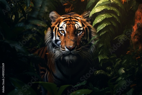 Tiger jungle aesthetic. Wildlife majestic predator in wild forest. Generate ai
