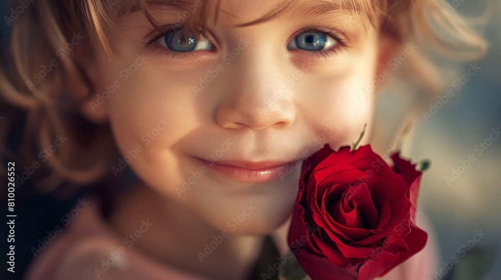 beautiful male child with a red rose in his hand generative ai beautiful male child with a red rose in his hand generative ai
