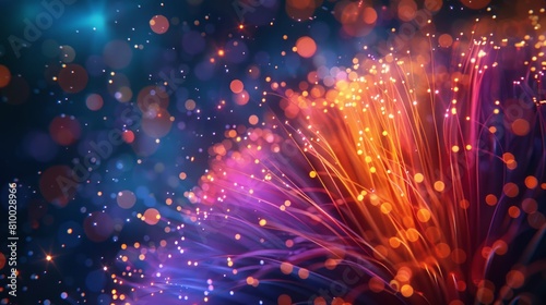 Burst of bright colors from fiber optic tips against a dark background. photo