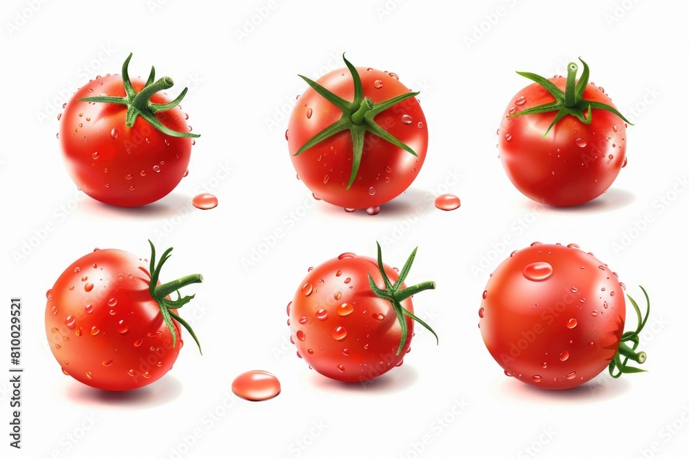 Ripe tomatoes with water droplets, perfect for food and agriculture concepts Ripe tomatoes with water droplets, perfect for food and agriculture concepts