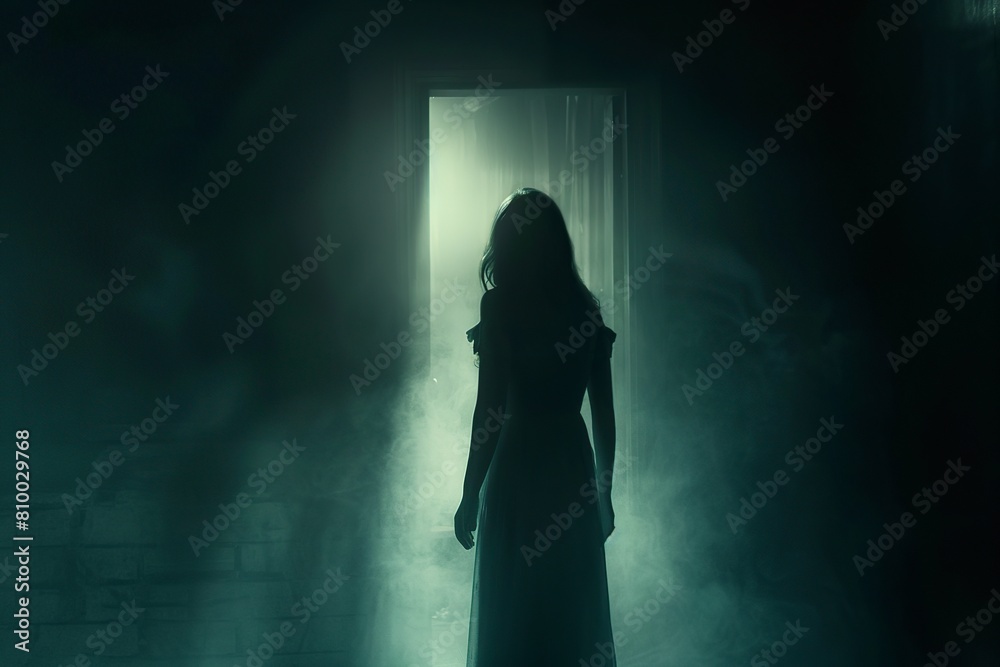 Woman in White Dress Standing at Window Woman in White Dress Standing at Window