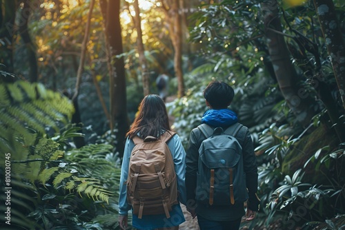 Two People Backpacking in the Woods