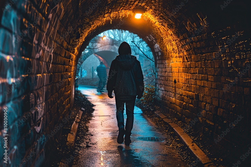 Man Walking Down Dark Alleyway