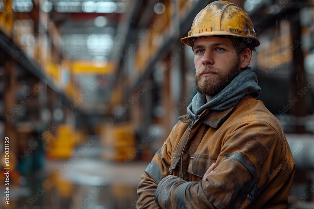 Contemplative worker in an industrial site Contemplative worker in an industrial site