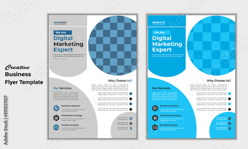 Professional  Flyer Layout with Blue and Gray Accent.