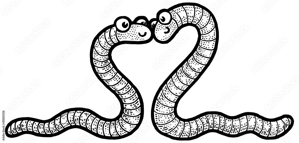 Fototapeta premium Worm love couple hug sketch PNG illustration
