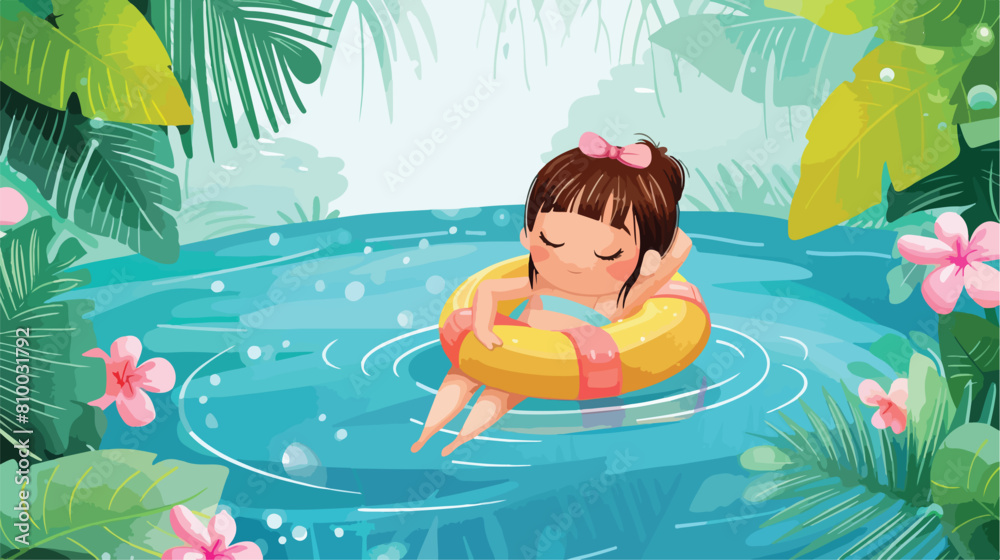 little girl relax at the swimming pool Vector style Vector