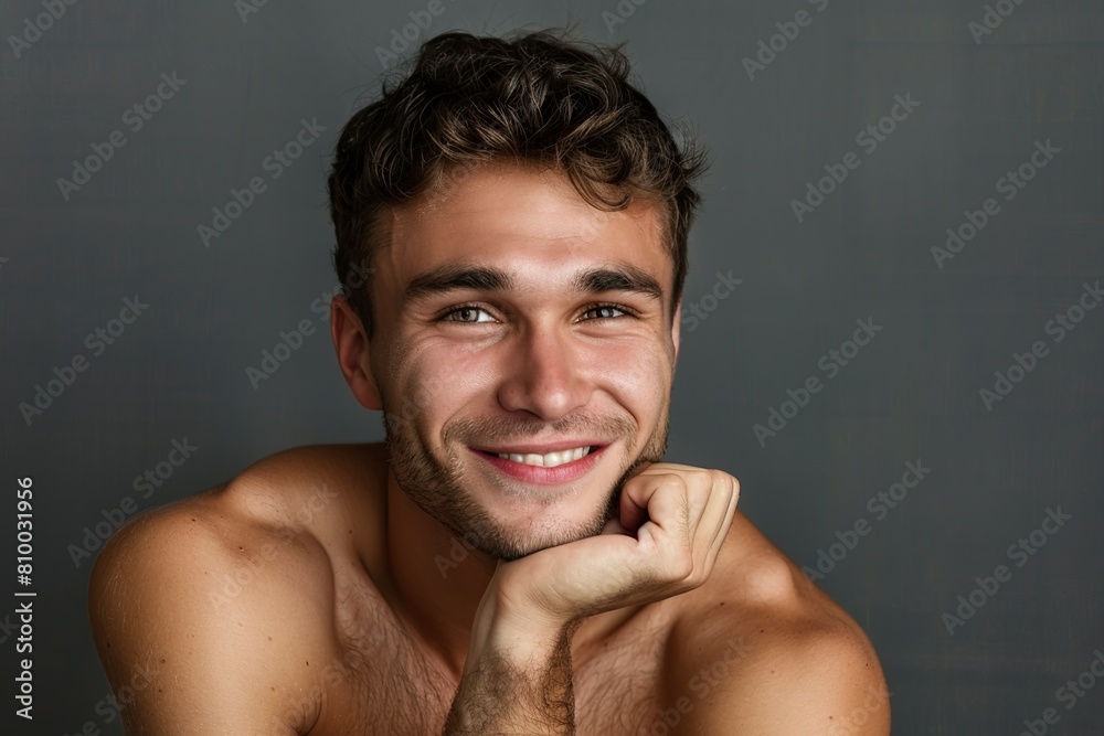 Obraz premium Confident Shirtless Man Smiling