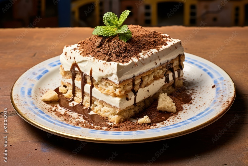 Tiramisu dessert. Cream plate bakery. Generate Ai Tiramisu dessert. Cream plate bakery. Generate Ai