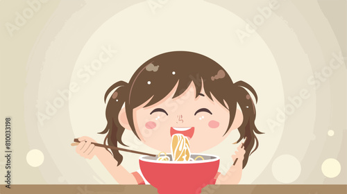 Little girl smile eating noodles Vector style vector