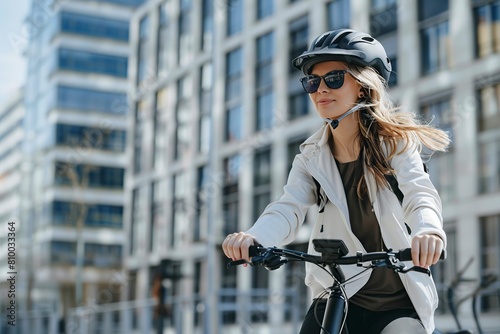 Urban Woman Riding Bike Down Street © Jorge Ferreiro