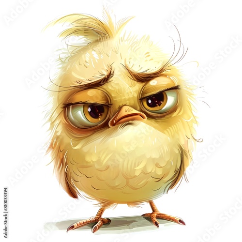 Grumpy cute bird, adorable bird for digital projects, digital sticker. AI generated. (ID: 810033394)