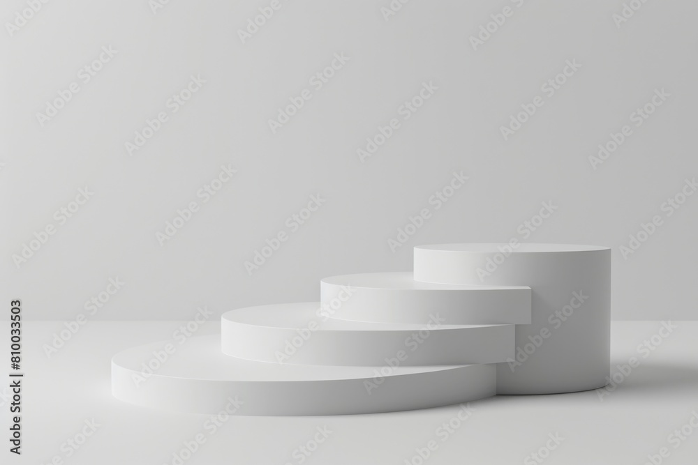 Three white pedestals on a clean white surface, perfect for product displays Three white pedestals on a clean white surface, perfect for product displays