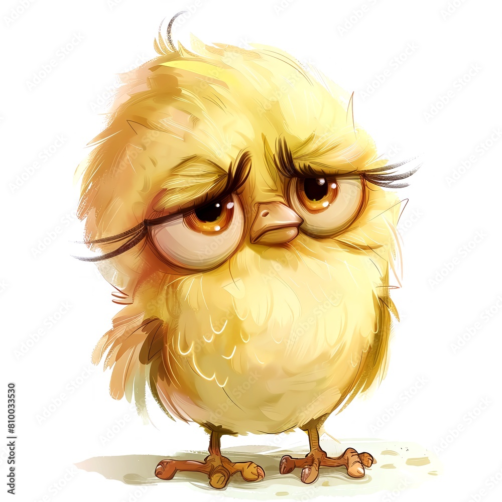 Naklejka premium Grumpy cute bird, adorable bird for digital projects, digital sticker. AI generated.