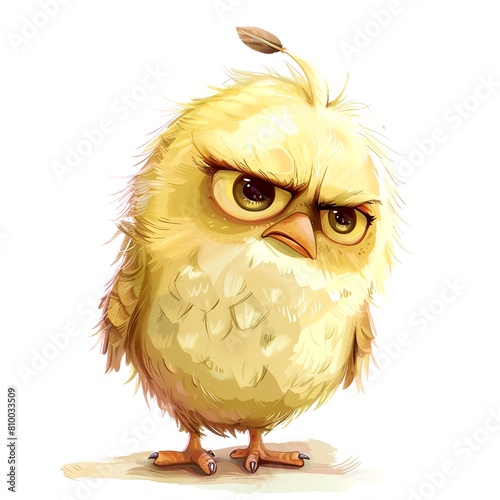 Grumpy cute bird, adorable bird for digital projects, digital sticker. AI generated. (ID: 810033509)