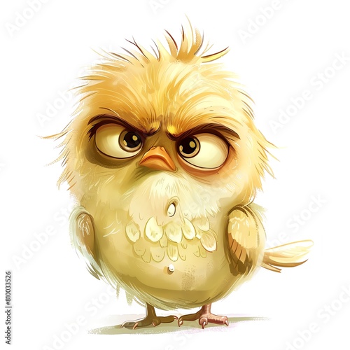 Grumpy cute bird, adorable bird for digital projects, digital sticker. AI generated. (ID: 810033526)