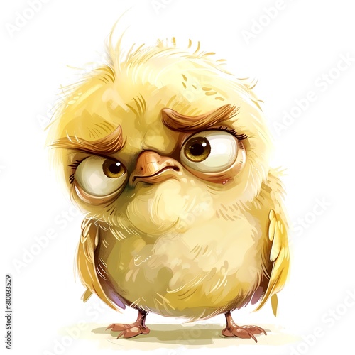Grumpy cute bird, adorable bird for digital projects, digital sticker. AI generated. (ID: 810033529)