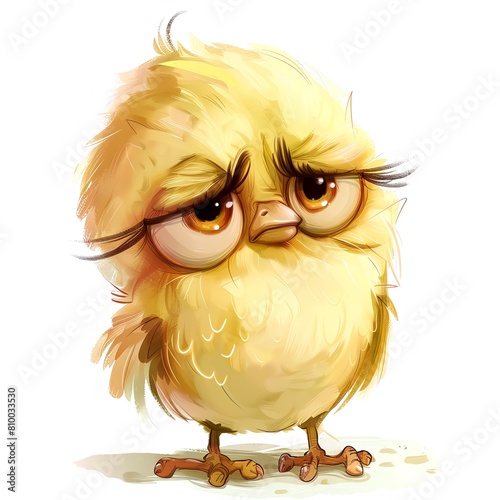 Grumpy cute bird, adorable bird for digital projects, digital sticker. AI generated. (ID: 810033530)