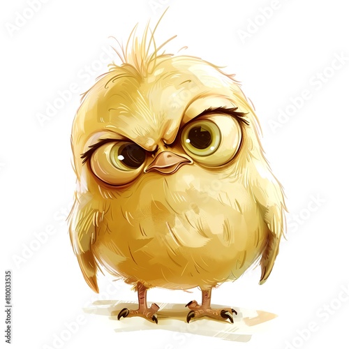 Grumpy cute bird, adorable bird for digital projects, digital sticker. AI generated. (ID: 810033535)