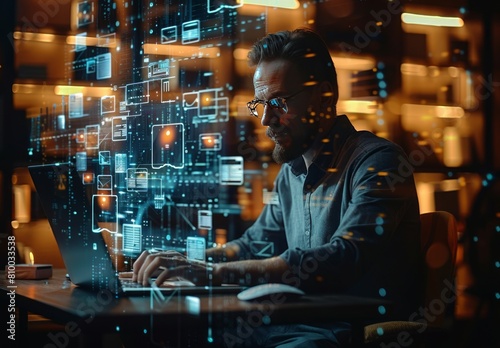 Wallpaper Mural A businessman uses a laptop computer future Torontodigital.ca