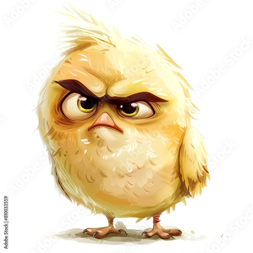 Grumpy cute bird, adorable bird for digital projects, digital sticker. AI generated. (ID: 810033559)