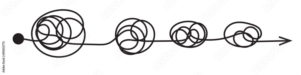 Complex and easy simple way from start to end, path from point A to B with black thread. Chaos mind brain, problem solving and business solution searching challenge concept. Hand drawn vector doodle
Complex and easy simple way from start to end, path from point A to B with black thread. Chaos mind brain, problem solving and business solution searching challenge concept. Hand drawn vector doodle