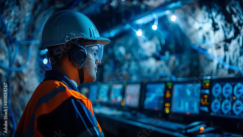 Wallpaper Mural Worker wearing safety clothing monitor mining activities. Torontodigital.ca