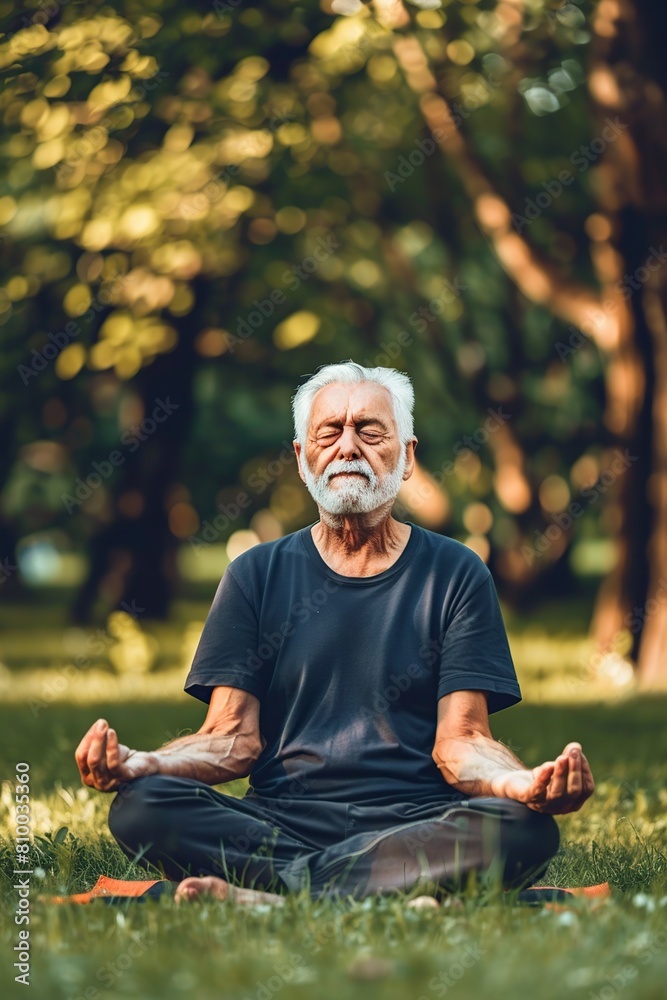Older person Practicing Yoga in Grass Older person Practicing Yoga in Grass